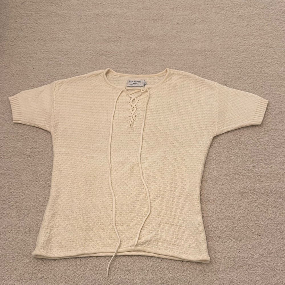 Frame Cream Lace-Up Knit Top